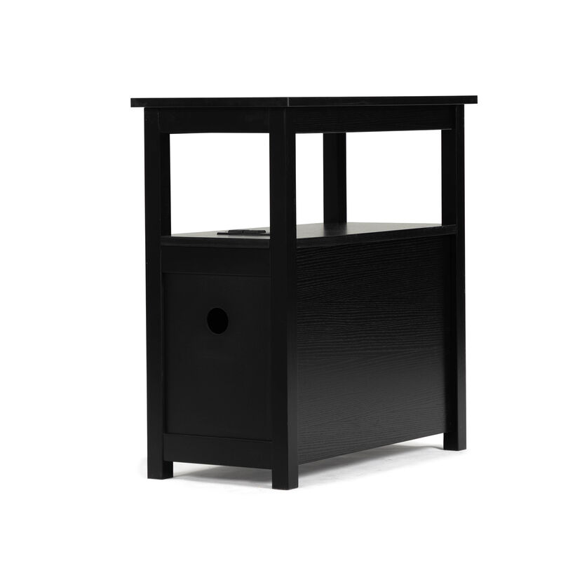 Streamdale Black End Table with Charger & Narrow Nightstand