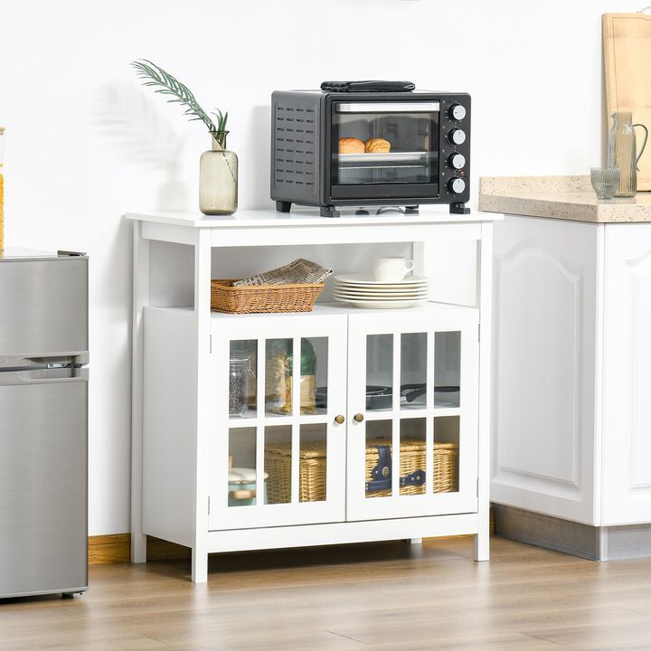 White Living Room Storage: Buffet Sideboard with Glass Door and Open Shelf