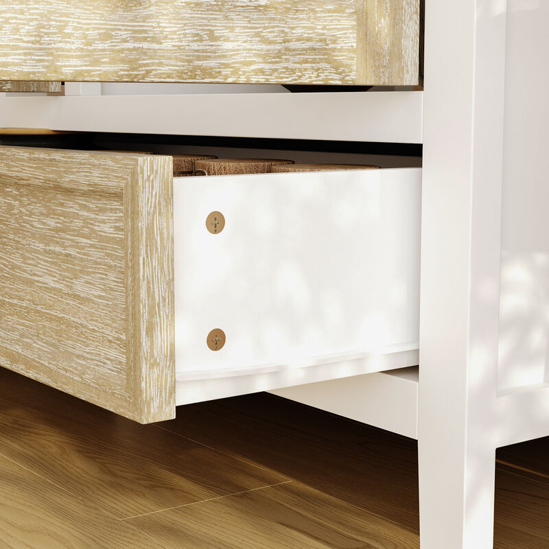 FUFU&GAGA Modern White 3-Door 2-Drawer Sideboard – Elegant & Spacious Dining Room Buffet Cabinet with Metal Handles (55.1" W x 35.4" H x 15.7" D), Brown