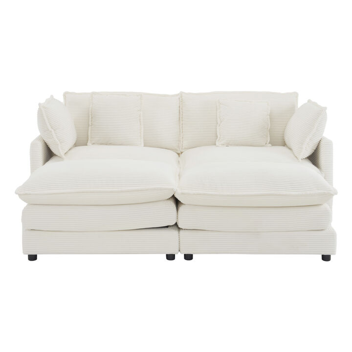 Merax Corduroy Sectional Sofa with Side Storage Pockets
