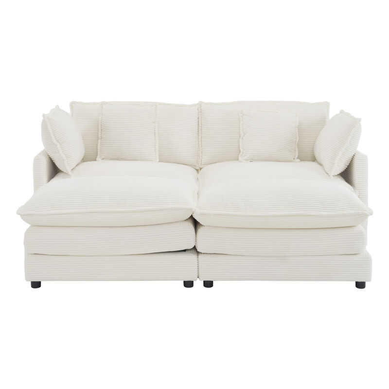 Merax Corduroy Sectional Sofa with Side Storage Pockets