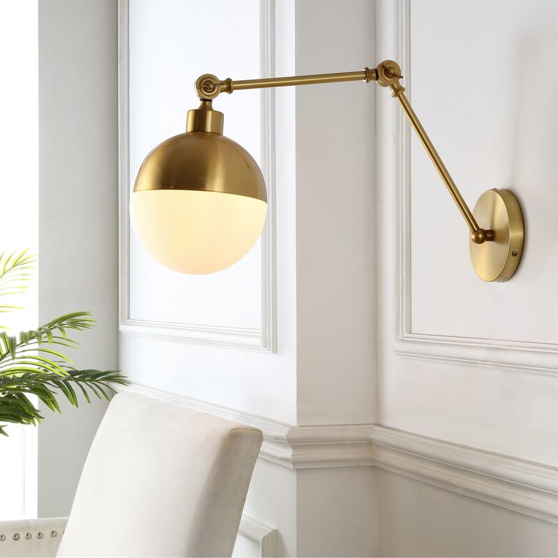 Alba 1-Light Mid-Century Modern Arm-Adjustable Iron/Glass LED Sconce