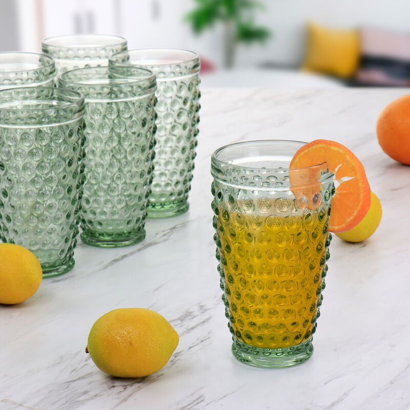 Martha Stewart 6 Piece Hobnail Handmade Glass Tumbler Set in Green
