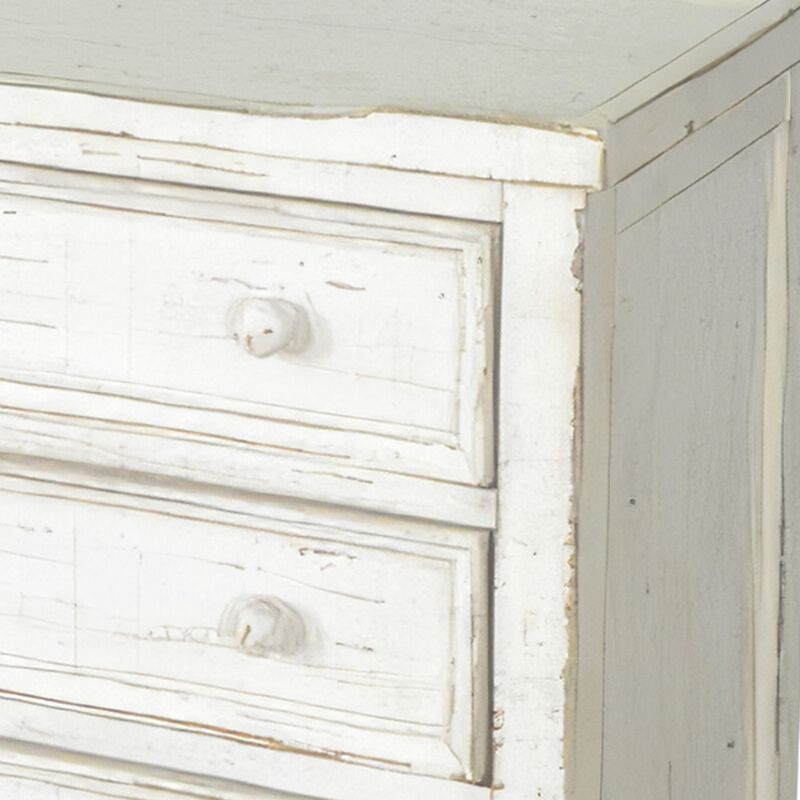 Rena Side End Table with 3 Drawers, 28 Inch Rustic White Mahogany Wood - Benzara