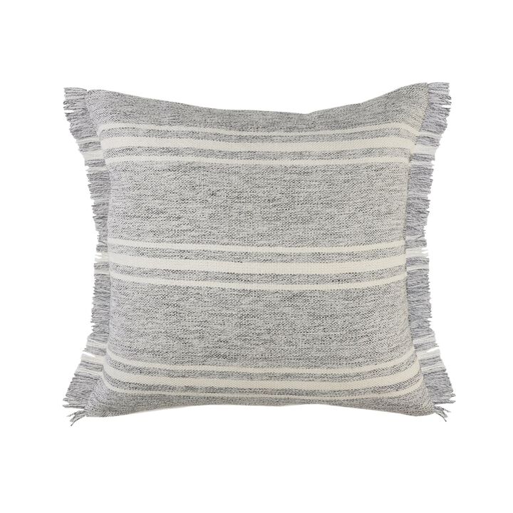 24" Gray and White Farmhouse Triple Stripe Square Outdoor Throw Pillow