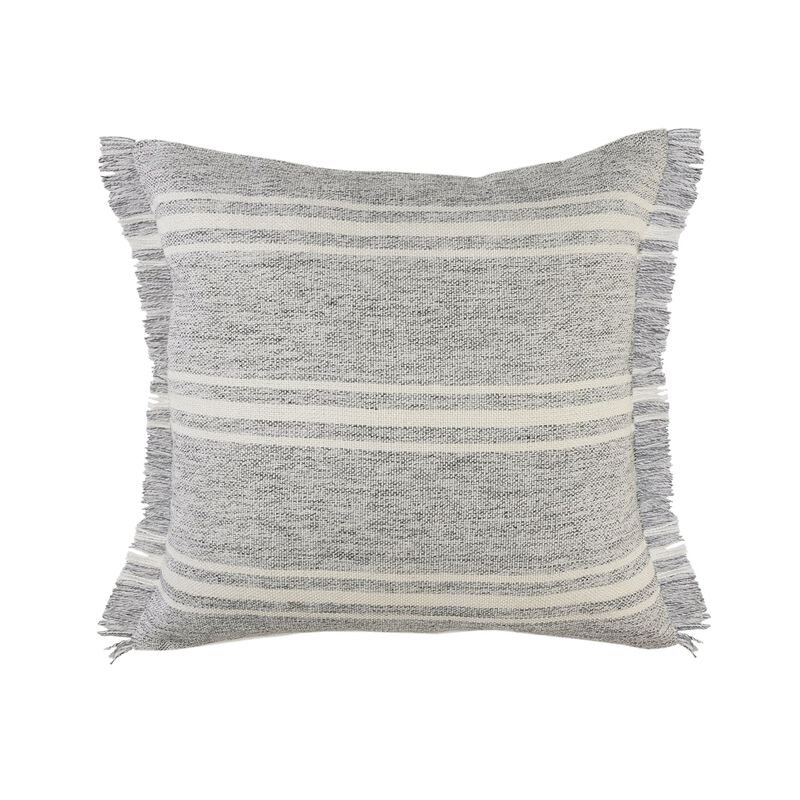 24" Gray and White Farmhouse Triple Stripe Square Outdoor Throw Pillow