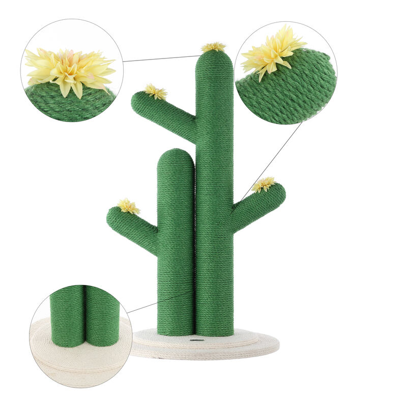 Socorro Modern Jute Double-Cactus Cat Scratching Post with Flower Toys