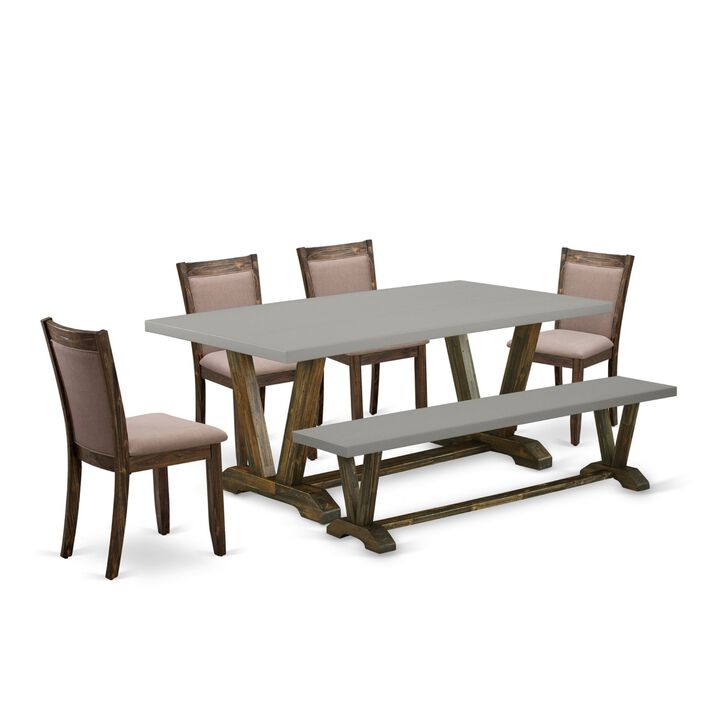 East West Furniture V797MZ748-6 6Pc Dining Set - Rectangular Table , 4 Parson Chairs and a Bench - Multi-Color Color