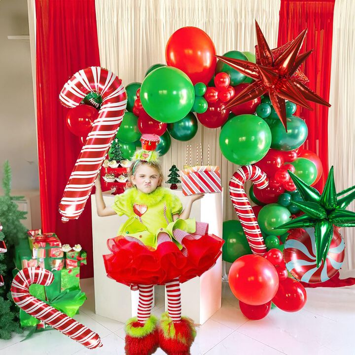 Merry Christmas Red Green Balloon Garland Arch Set 100pcs