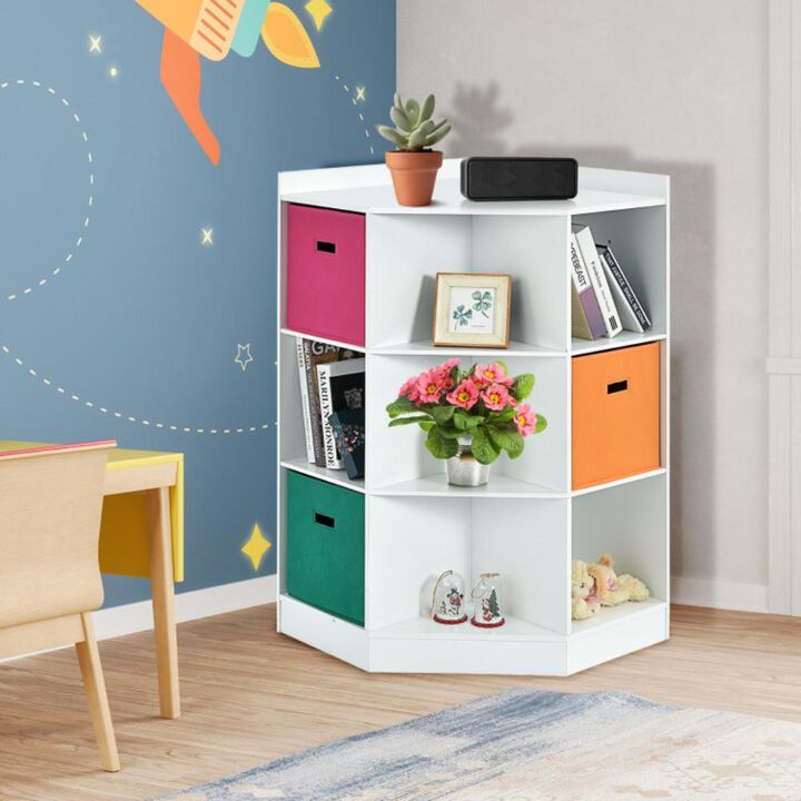 Hivvago 3-Tier Kids Storage Shelf Corner Cabinet with 3 Baskets