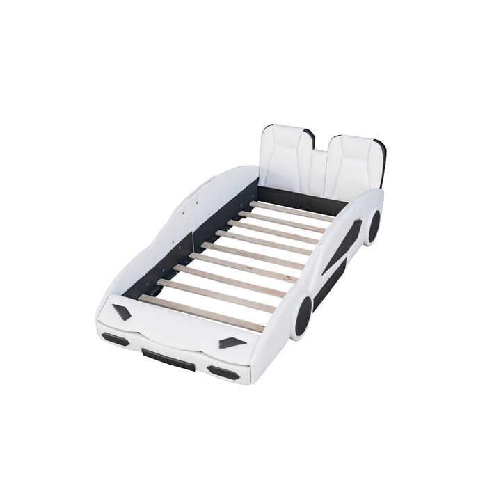 Twin Size Race Car-Shaped Platform Bed With Wheels