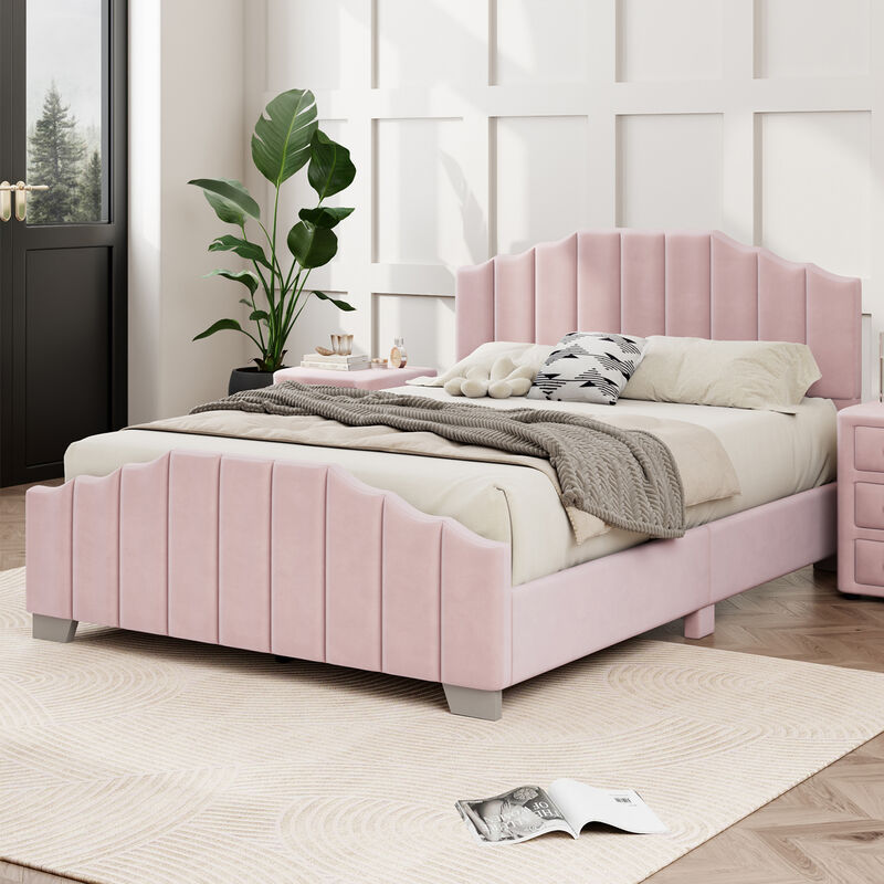 Merax Velvet Upholstered Platform Bed with Headboard
