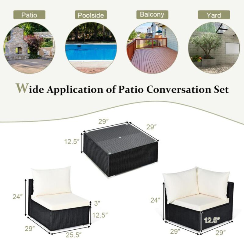 Hivvago 7 Pieces Sectional Wicker Furniture Sofa Set with Tempered Glass Top Coffee Table