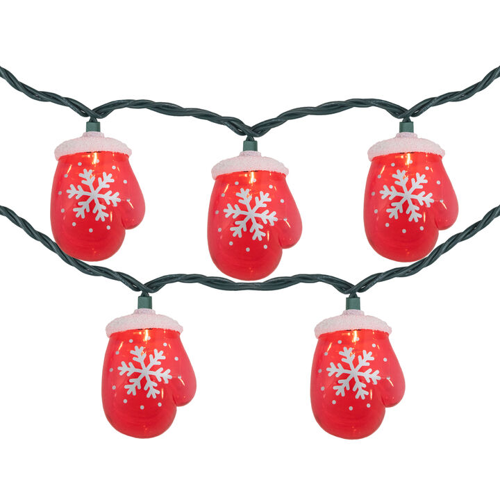 10 Count Red Snowflake Mitten Christmas Light Set  7.5ft Green Wire