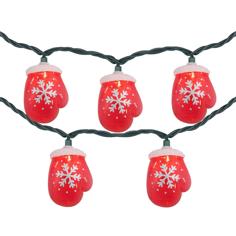 10 Count Red Snowflake Mitten Christmas Light Set  7.5ft Green Wire
