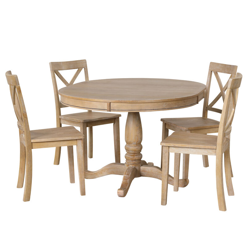 Modern Dining Table Set for 4, Round Table and 4 Kitchen Room Chairs