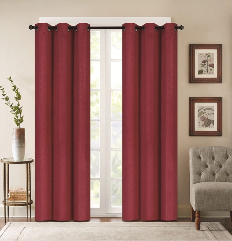 J&V TEXTILES Embossed Solid Blackout Grommet Curtain Panels (Set of 2)