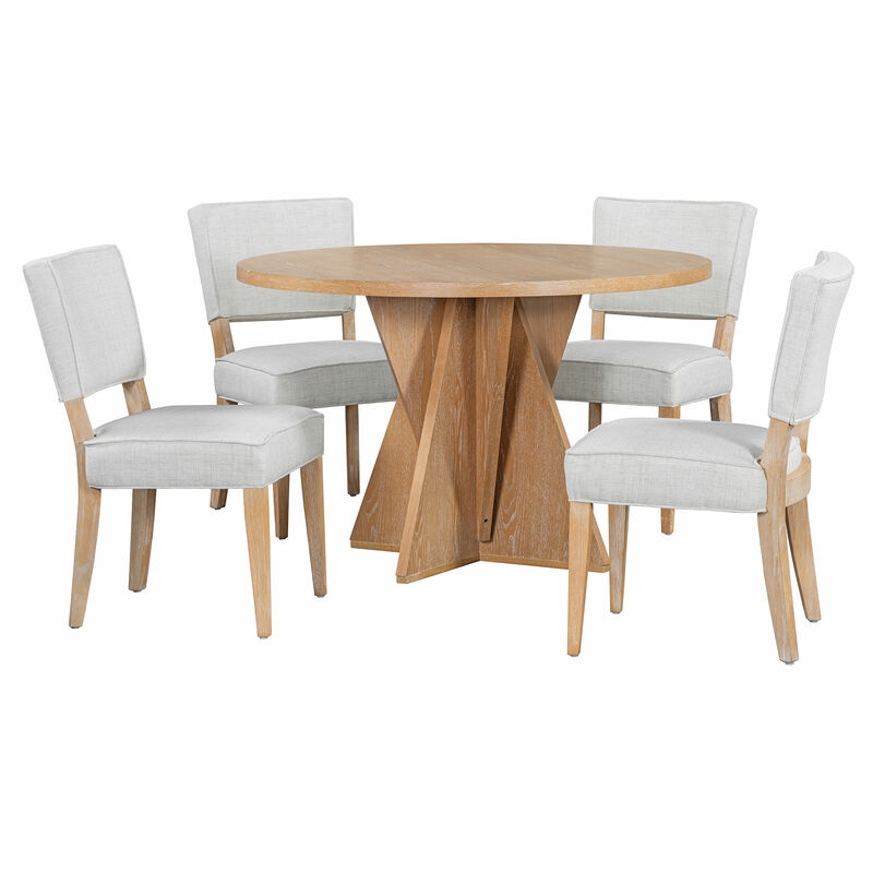 Merax Retro 5-Piece Round Dining Table Chairs Set