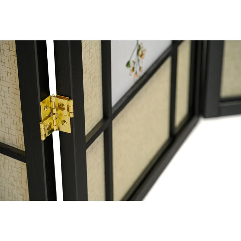 3 Panel Room Divider Privacy Screen Botanical Floral Accented Cherry Color