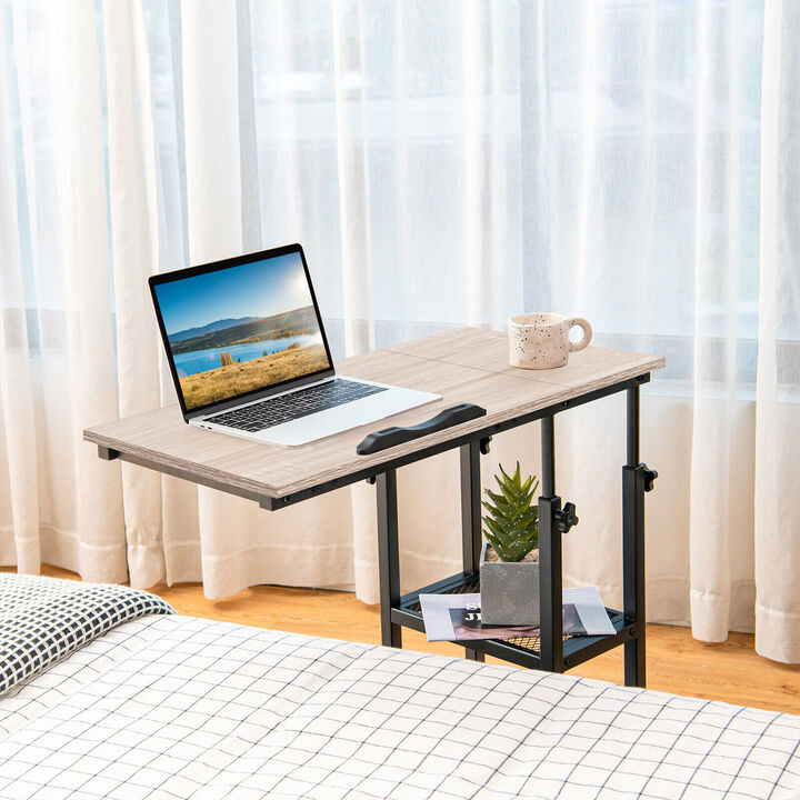 Adjustable C-Shaped Bedside Table with Wheels