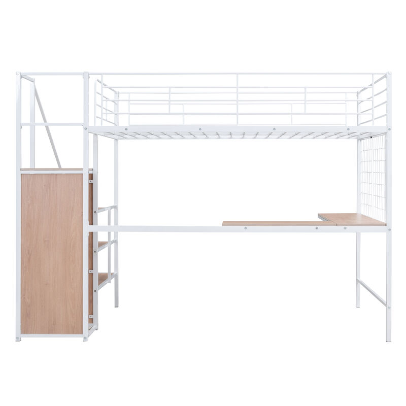 Merax  Metal Loft Bed with Desk and Wardrobe