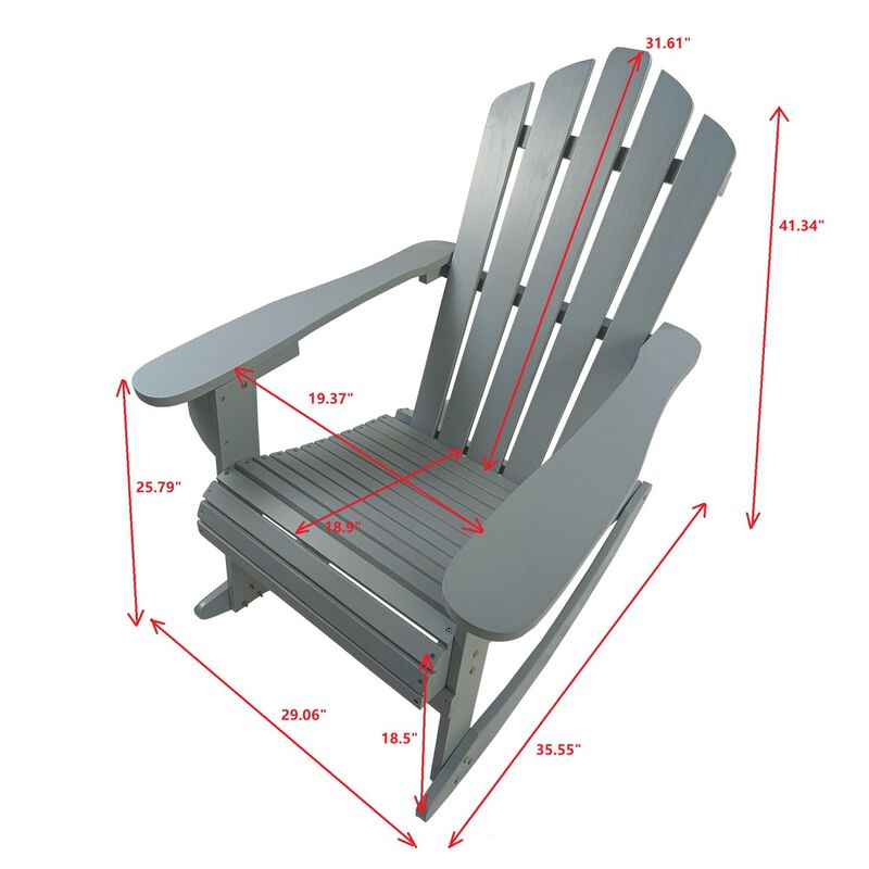 Reclining Wooden Outdoor Rocking Adirondack Chair, Walnut