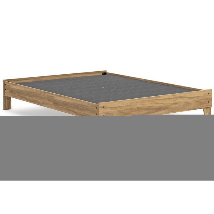 Maci Queen Platform Bed, Natural Light Brown Wood, Low Profile Legs - Benzara
