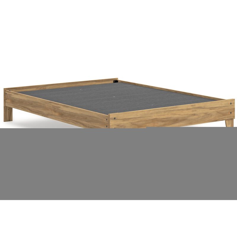 Maci Queen Platform Bed, Natural Light Brown Wood, Low Profile Legs - Benzara