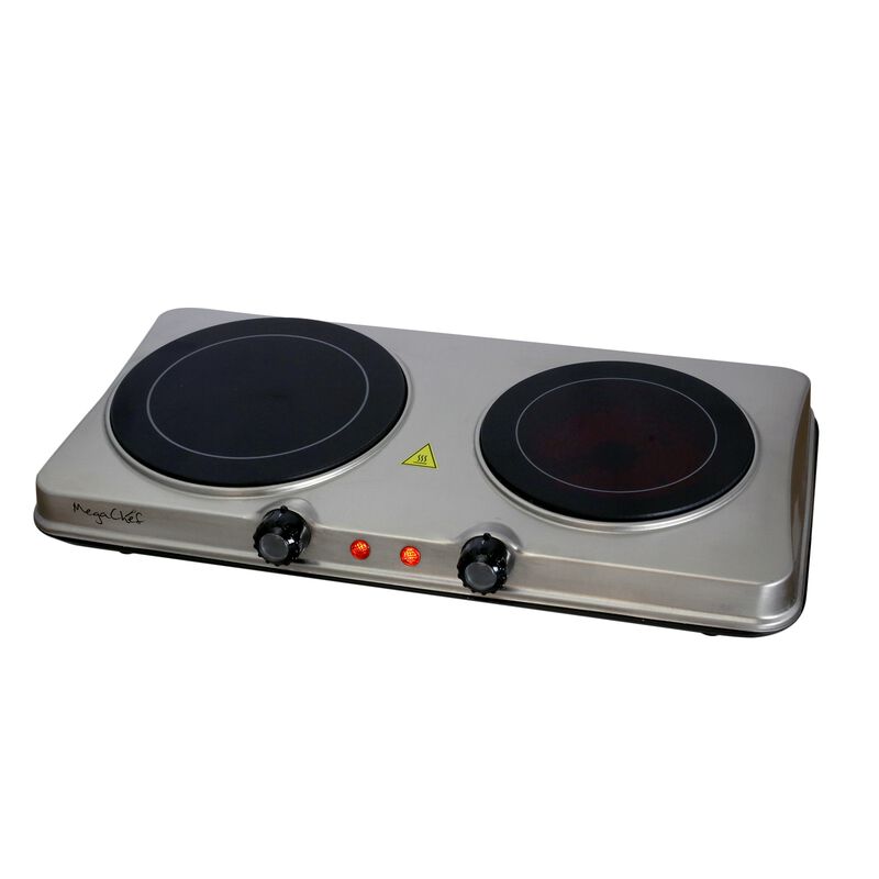 MegaChef Electric Easily Portable Heavy Duty Lightweight Dual Size Infrared Burner Cooktop Buffet Range in Sleek Steel