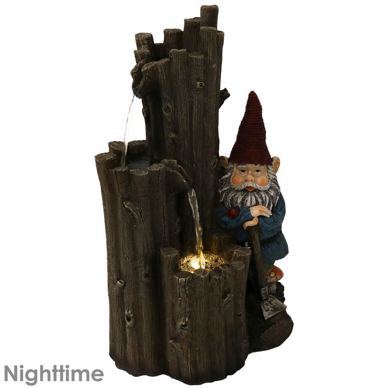 Sunnydaze Resting Gnome Outdoor Water Fountain with LED Lights - 17 in
