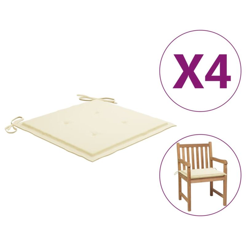 vidaXL Garden Chair Cushions 4 pcs Cream 19.7"x19.7"x1.6" Fabric