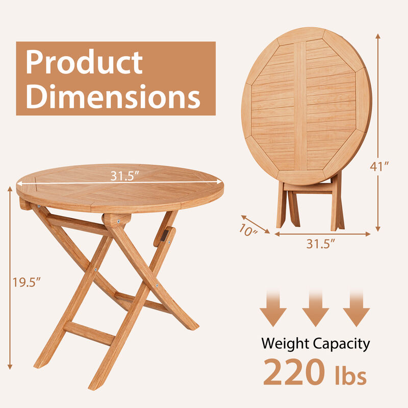 Folding Patio Indonesia Teak Wood Round Coffee Table