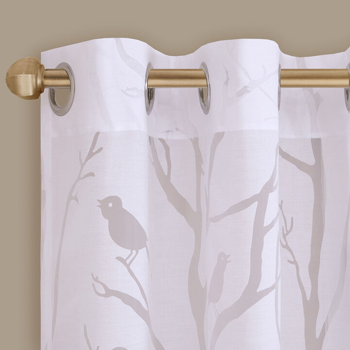 Gracie Mills Kieran Whimsical Bird on Branches Sheer Window Curtain - 50x63"
