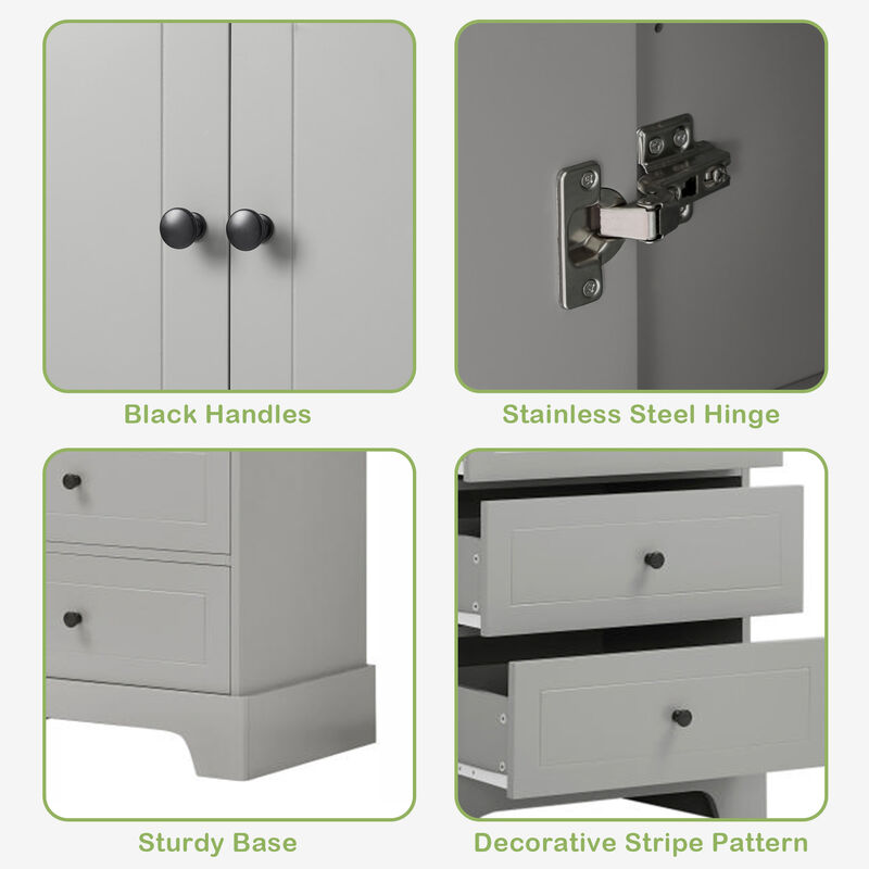 Bathroom Storage Cabinet with Adjustable Shelf, 2 Doors, and 4 Drawers