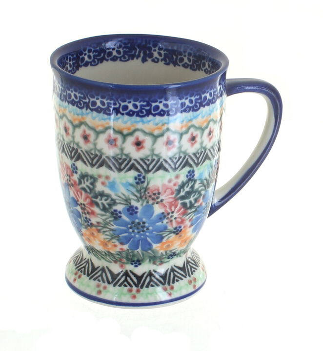 Blue Rose Polish Pottery Butterfly Pedestal Coffee Mug