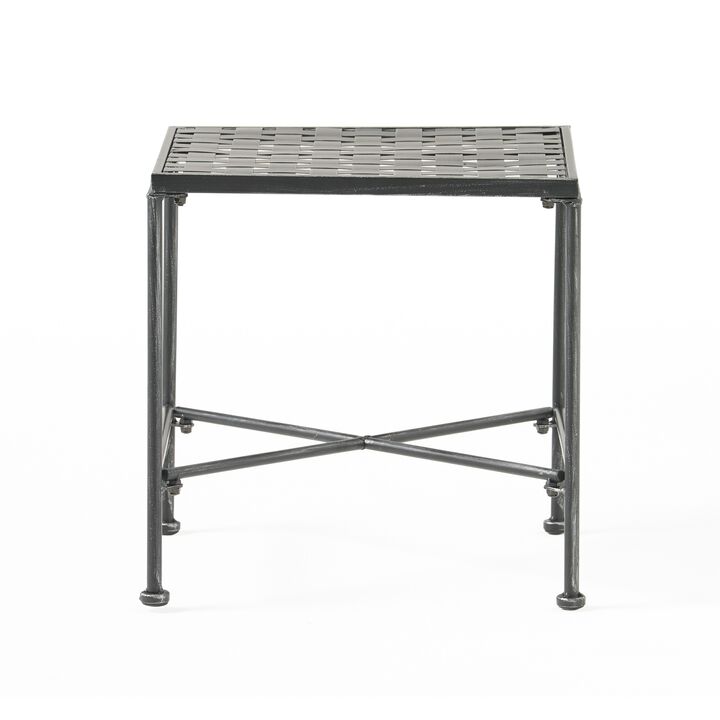 Lucia Side End Table, Black, Silver Outdoor Iron Frame, Square 18 Inch