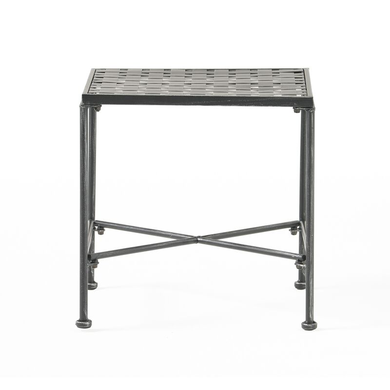 Lucia Side End Table, Black, Silver Outdoor Iron Frame, Square 18 Inch