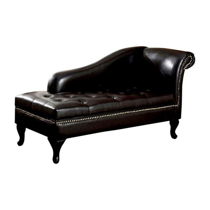 Glorious Contemporary Leatherette Storage Chaise, Black-Benzara