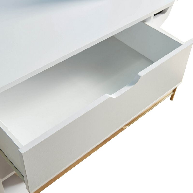Bery 62 Inch TV Media Entertainment Console, 2 Cabinets, 1 Drawer, White - Benzara