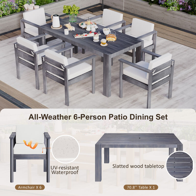 Merax 7-Piece Patio Dining Table Chairs Set for Backyard, Garden, Poolside