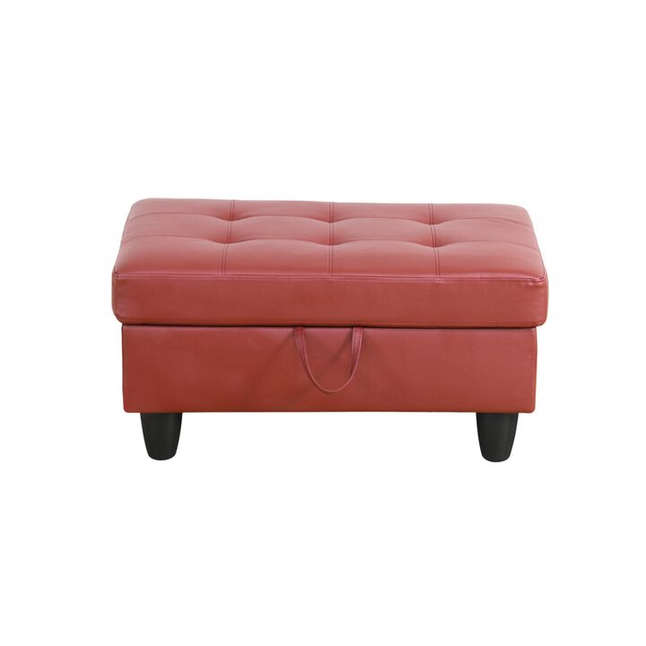 34 in. W Red Faux Leather Rectangle Ottoman with Storage