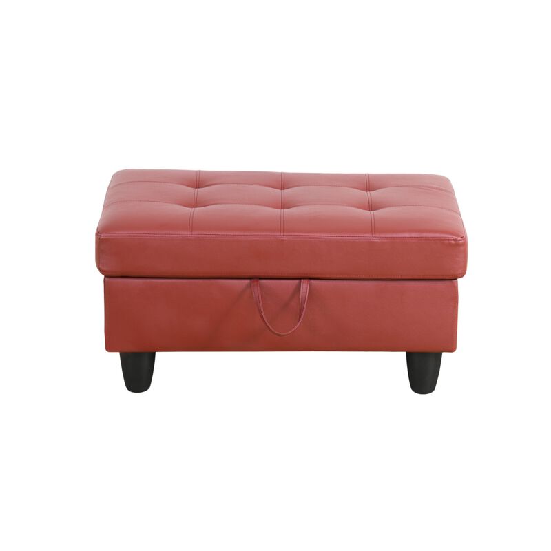 34 in. W Red Faux Leather Rectangle Ottoman with Storage