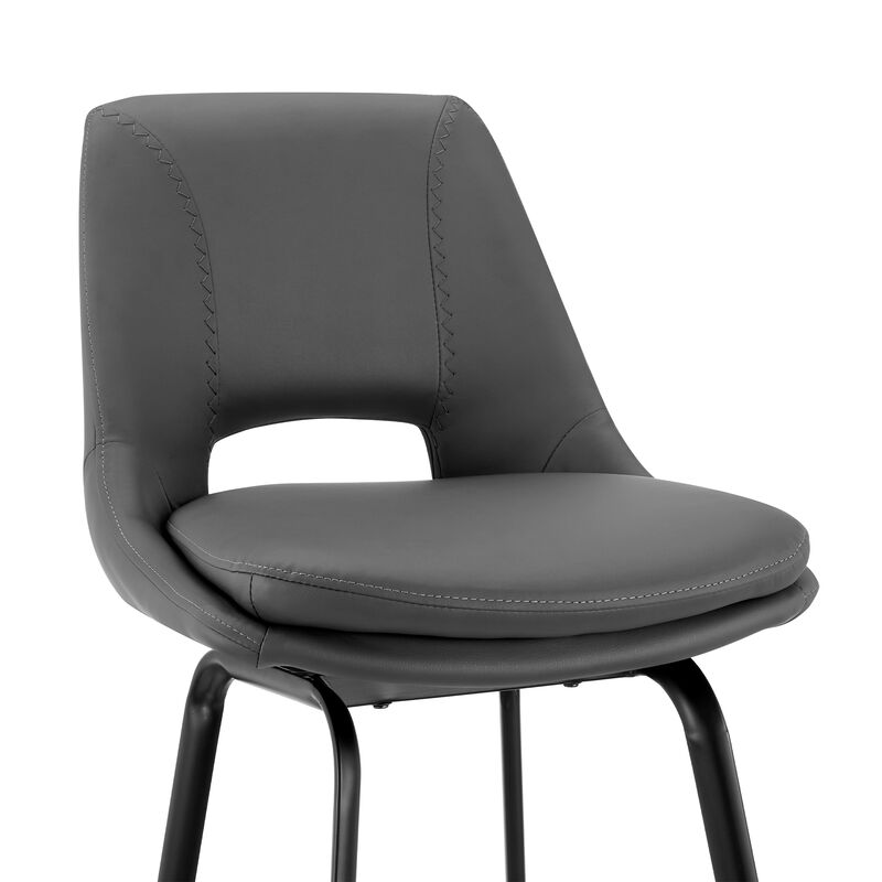 Carise Gray Faux Leather and Black Metal Swivel Bar Stool