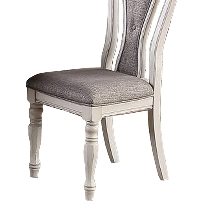 Dining Chair with Button Tufted Backrest, Padded Seat, Set of 2, White and Gray-Benzara