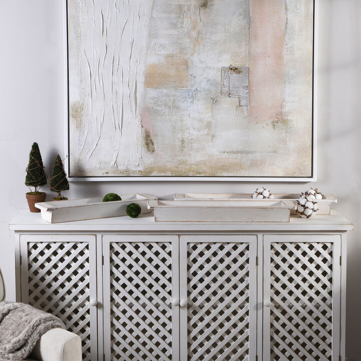 White Wash Wood Trays (Set of 3)
