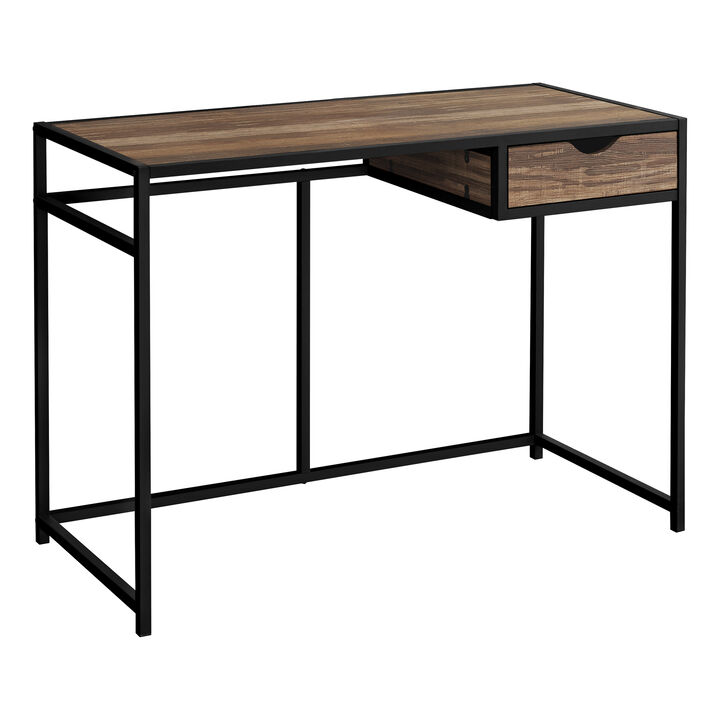 Monarch Specialties I 7574 Computer Desk, Home Office, Laptop, Storage Drawer, 42"L, Work, Metal, Laminate, Brown, Black, Contemporary, Modern