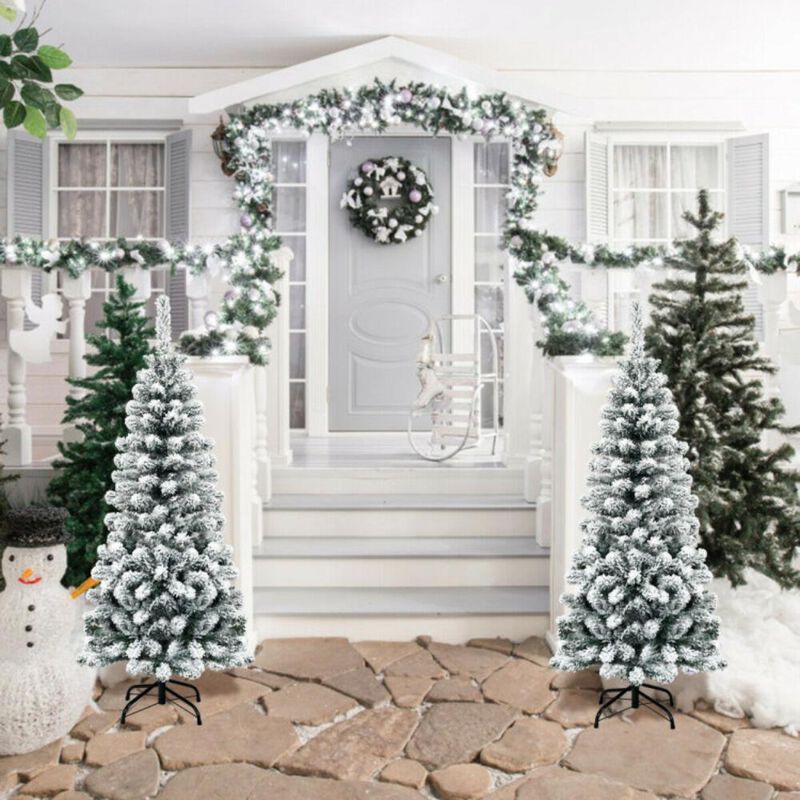 Hivvago 4.5 Feet Unlit Hinged Snow Flocked Artificial Pencil Christmas Tree with 242 Branch