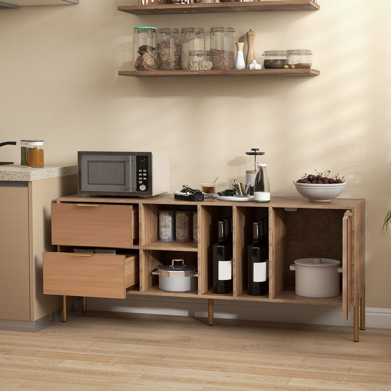 Mirrored Buffet Cabinet with 2 Drawers and 1 Door for Living Room