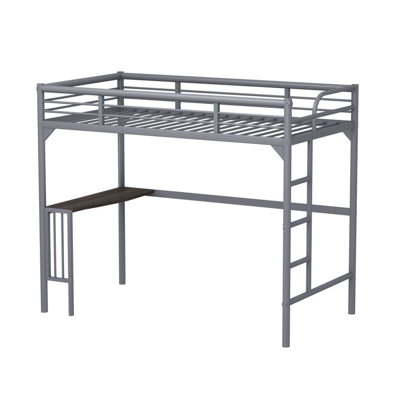 Twin Metal Loft Bed With Desk, Ladder And Guardrails, Bookdesk Under Bed