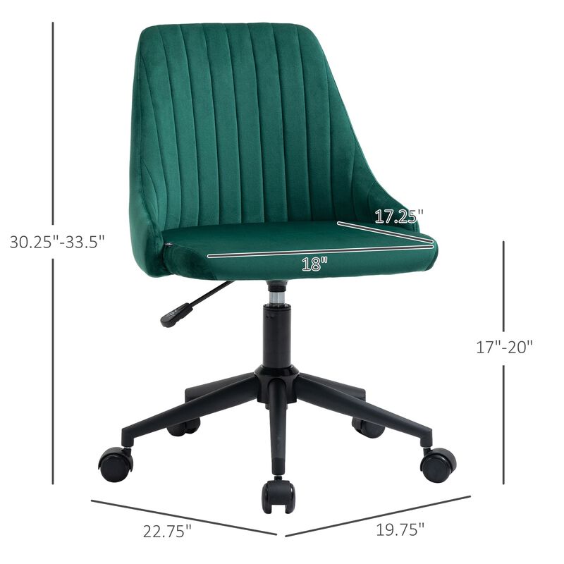 Green Workstation Seat: Velvet Swivel Mid-Back Chair for Home Office